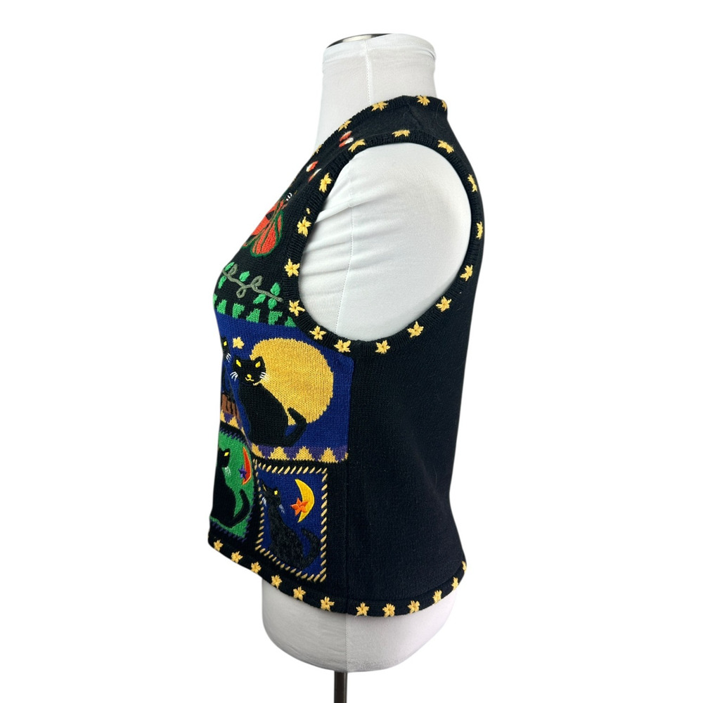 Hampshire Studio BOO! Halloween Sweater Vest Embroidered Pumpkin Black Cat M - Picture 5 of 15